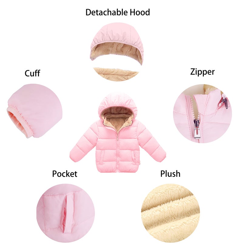 Kimjun Toddler Baby Hooded Down Jacket Boys Girls Kids Thicken Warm Winter Coat Outerwear 1-7t (Pink, 18-24 Months) - Image 3